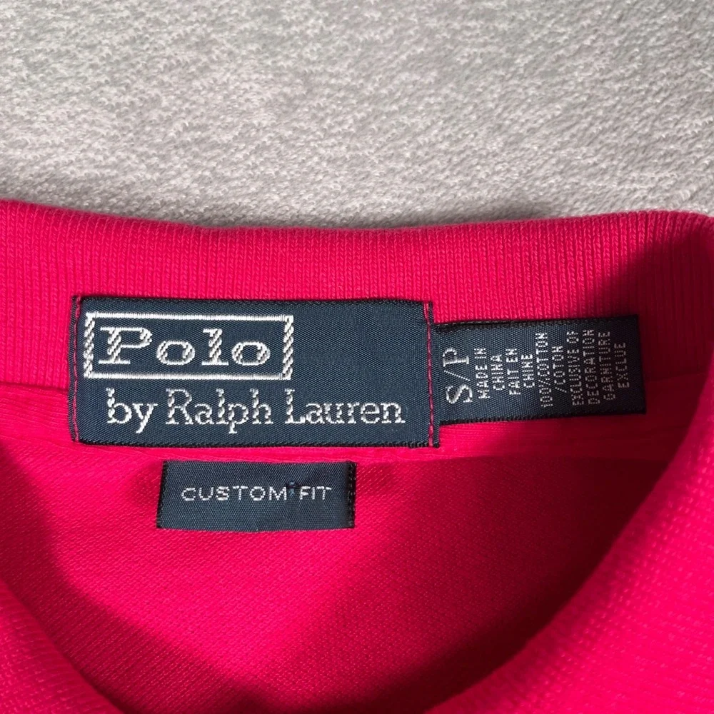 NWOT Polo Ralph Lauren Mens Small Custom Fit Pink Pique Polo Shirt Lime Pony